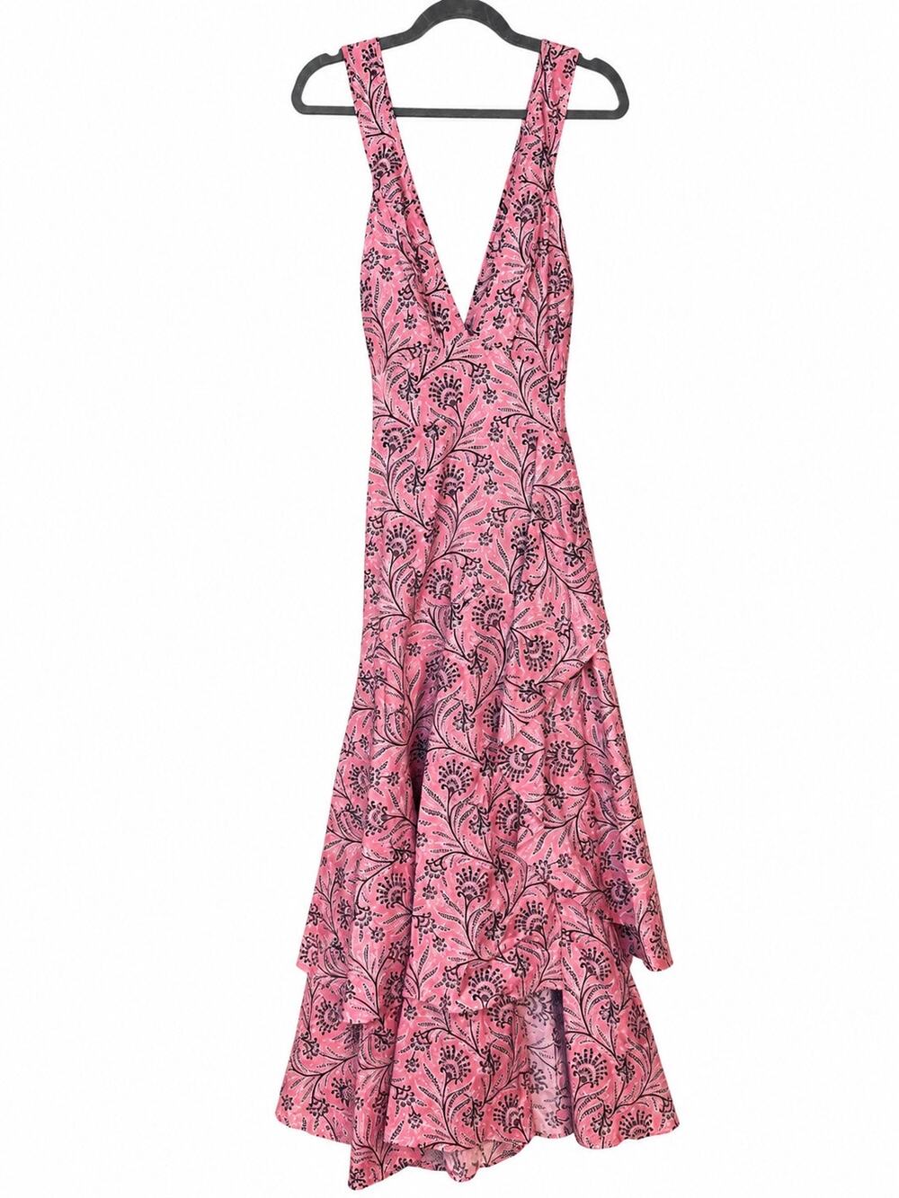 Vintage-inspired Pink Floral Ruffle Maxi Dress